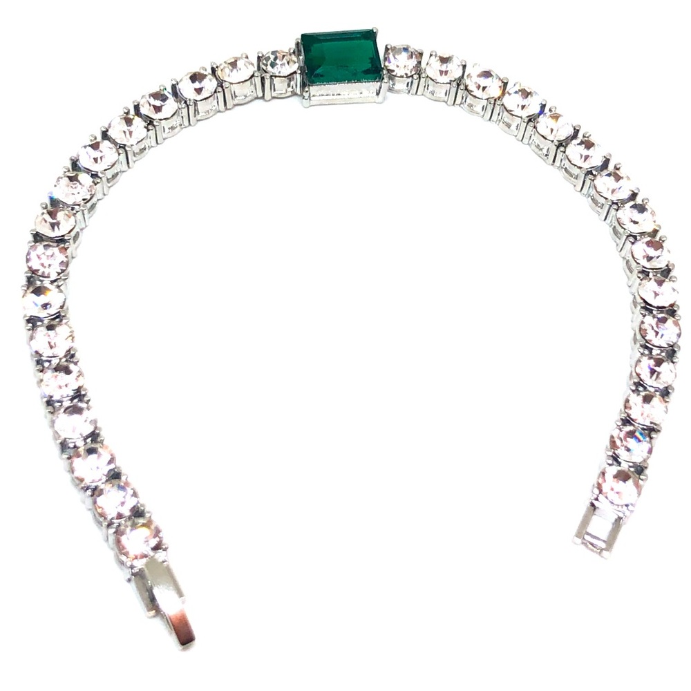 18k GF White Sapphire/Emerald Bracelet